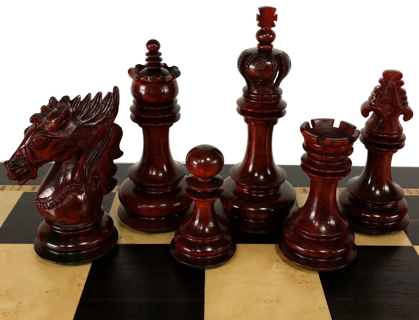BLOOD ROSEWOOD DRAGON 4 5/8" Large Staunton Chess Set W 20" Ebony Board