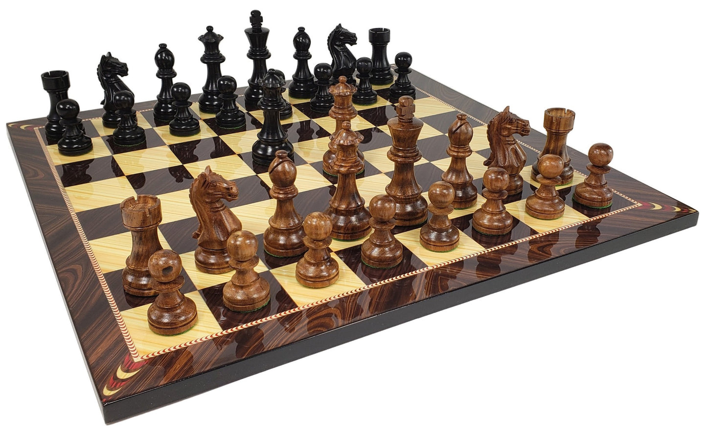 ACACIA BLACK Supreme 3 3/4 Kg Staunton Wood Chess Set 17" Elegance Board