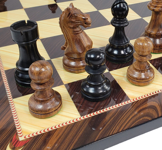 ACACIA BLACK Supreme 3 3/4 Kg Staunton Wood Chess Set 17" Elegance Board