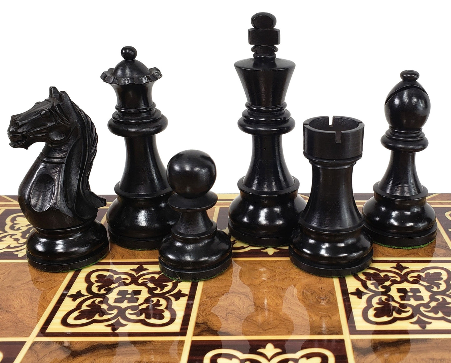 Acacia & Black Supreme 3 3/4 Kg Staunton Wood Chess Set 17" Burlwood Color Board