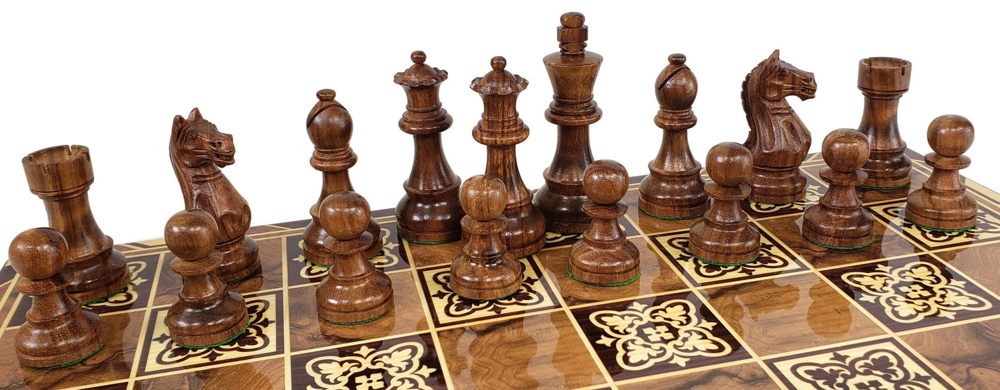 Acacia & Black Supreme 3 3/4 Kg Staunton Wood Chess Set 17" Burlwood Color Board