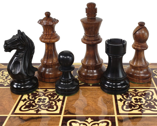 4 Queens Acacia and Black Supreme 3 3/4 King Staunton Wood Chess Men Set -NO Board