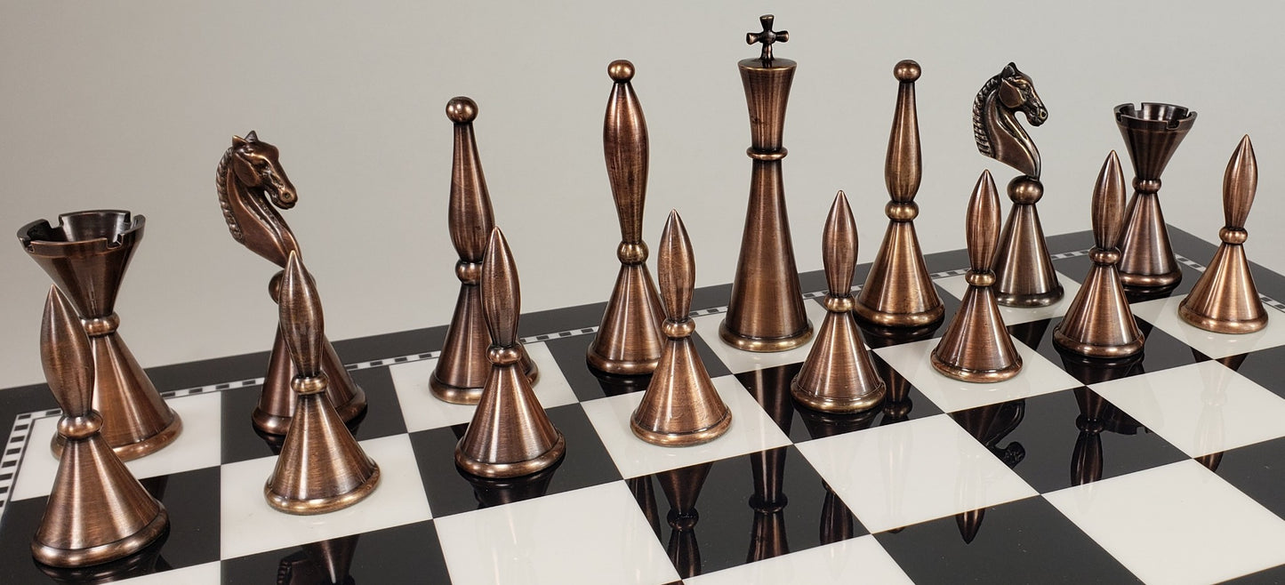 4 1/4" Brass Metal Modern Art Deco Staunton Chess Men Set - NO BOARD