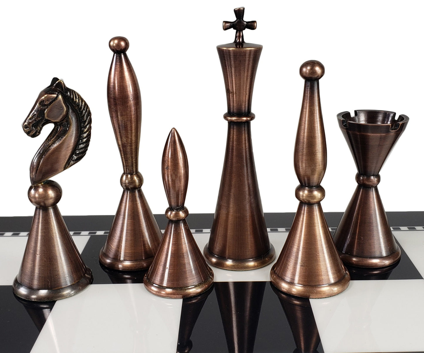 Brass Metal Modern Art Deco Staunton Chess Set 17" Black & White Storage Board