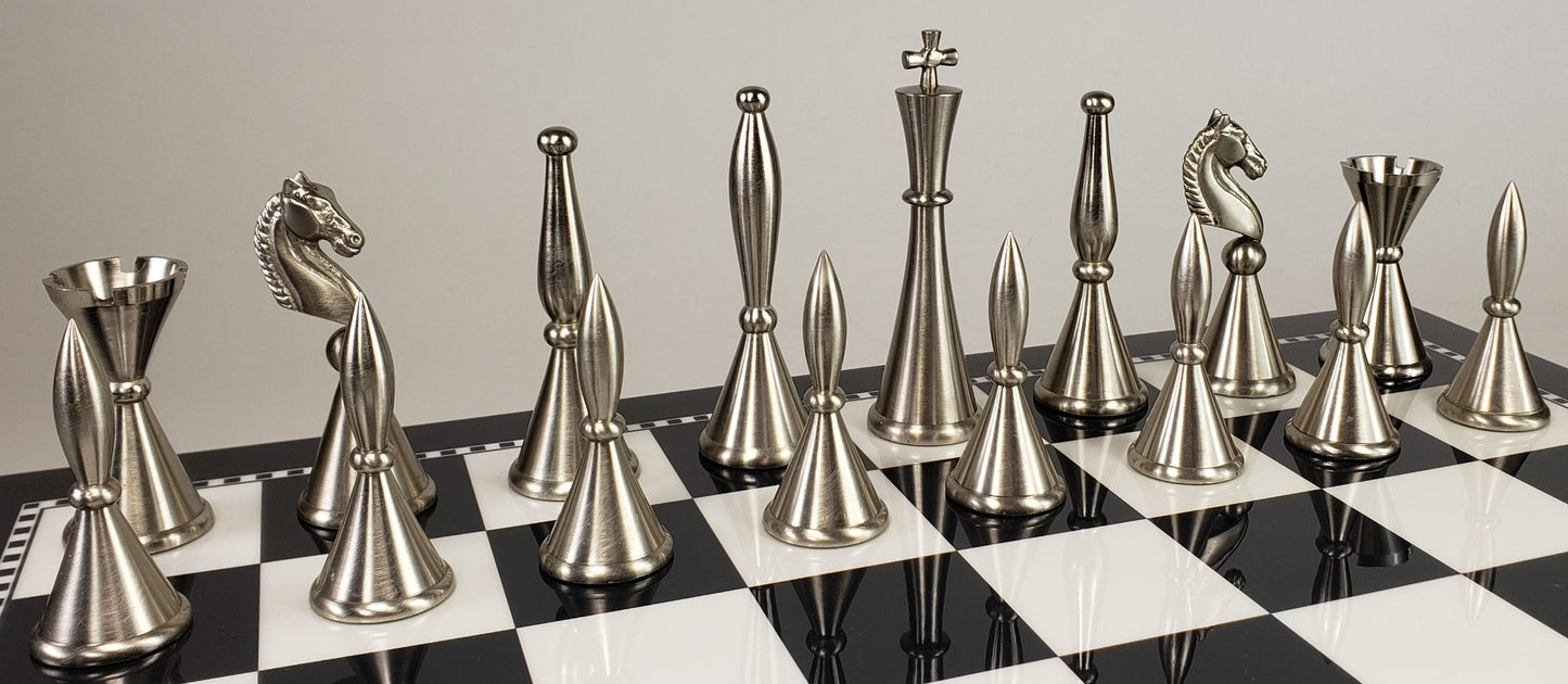 4 1/4" Brass Metal Modern Art Deco Staunton Chess Men Set - NO BOARD