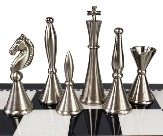 4 1/4" Brass Metal Modern Art Deco Staunton Chess Men Set - NO BOARD