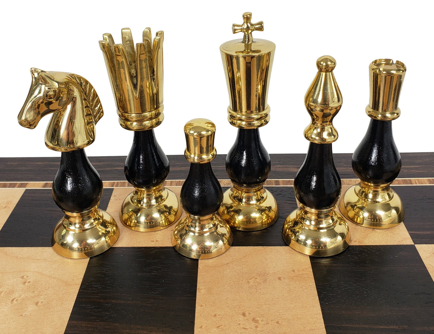 LARGE Brass Metal Gold Black Chrome Spiked 2 Tone Staunton Chess Set 20.5" Board