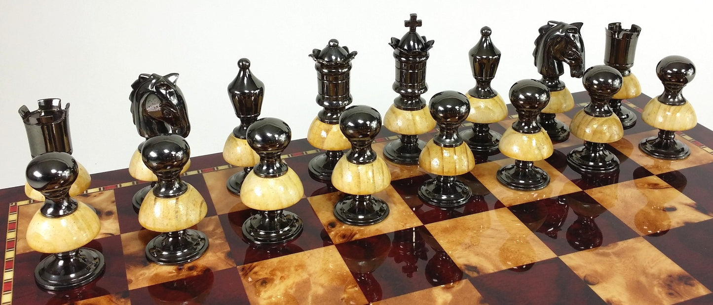 BRASS METAL Gold Black Chrome Royal Staunton Chess Set W 18" Cherry Color Board