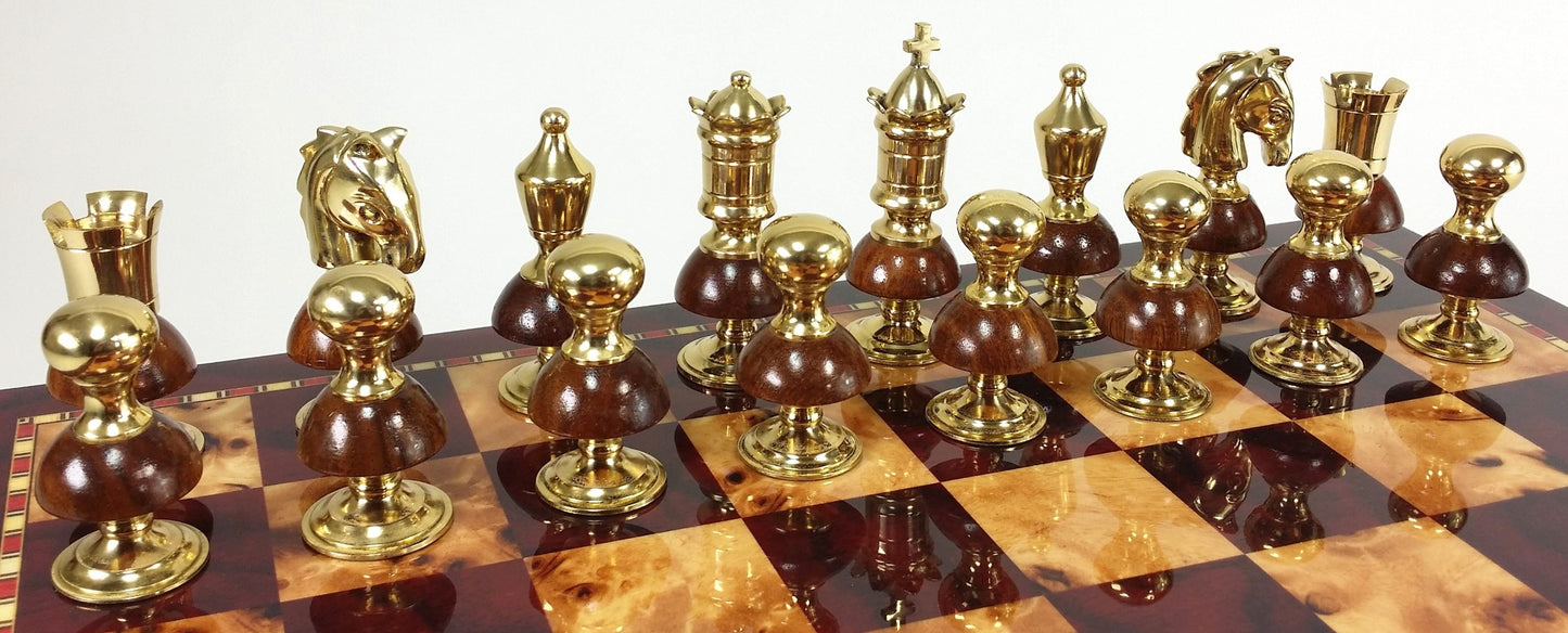 Large BRASS METAL Gold Black Chrome & Wood Royal Staunton Chess Men Set NO BOARD