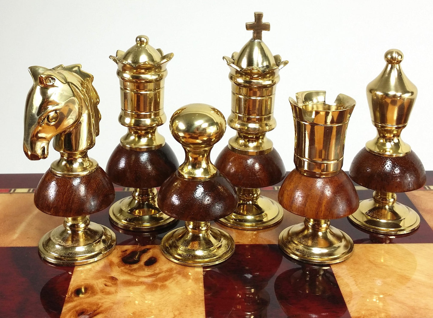 BRASS METAL Gold Black Chrome Royal Staunton Chess Set W 18" Cherry Color Board