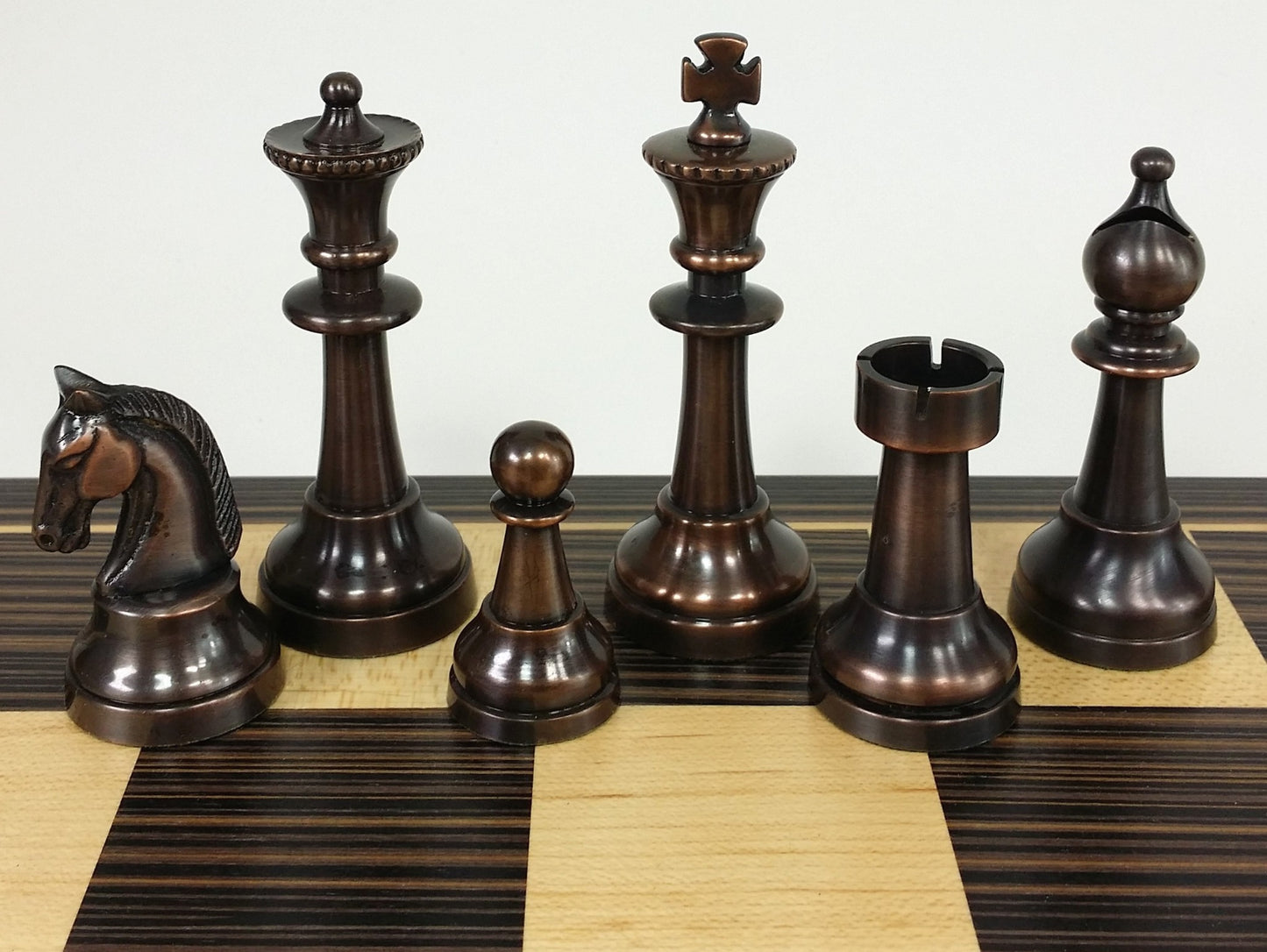 Brass Metal Antique Bronze & Silver Classic Staunton Chess Set W 17" Ebony Board
