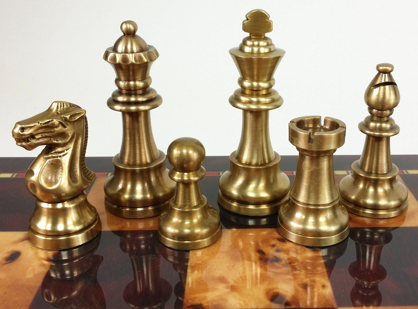 Brass Metal Antique Bronze Color Staunton French Chess Set 18 Cherry Color Board