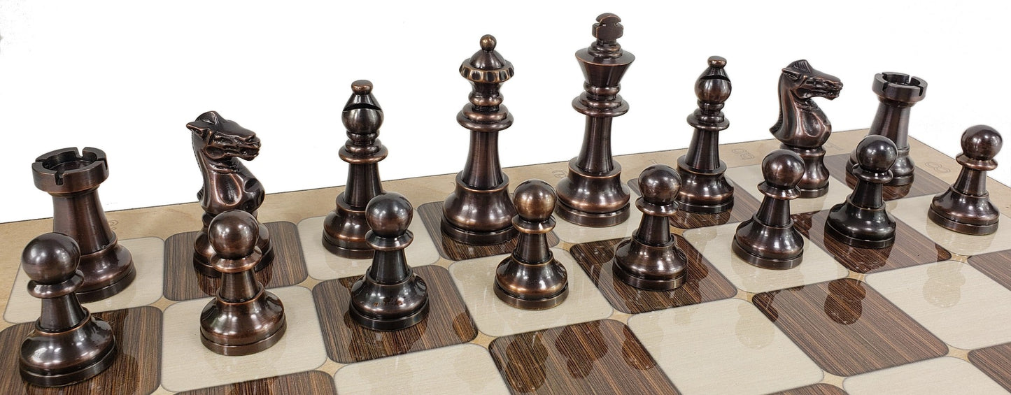 Brass Metal Antique Bronze Staunton French Chess Set 17" Rustic Color Board