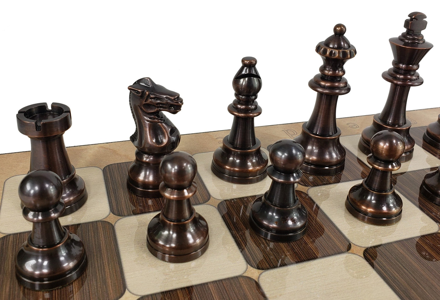 Brass Metal Antique Bronze Staunton French Chess Set 17" Rustic Color Board