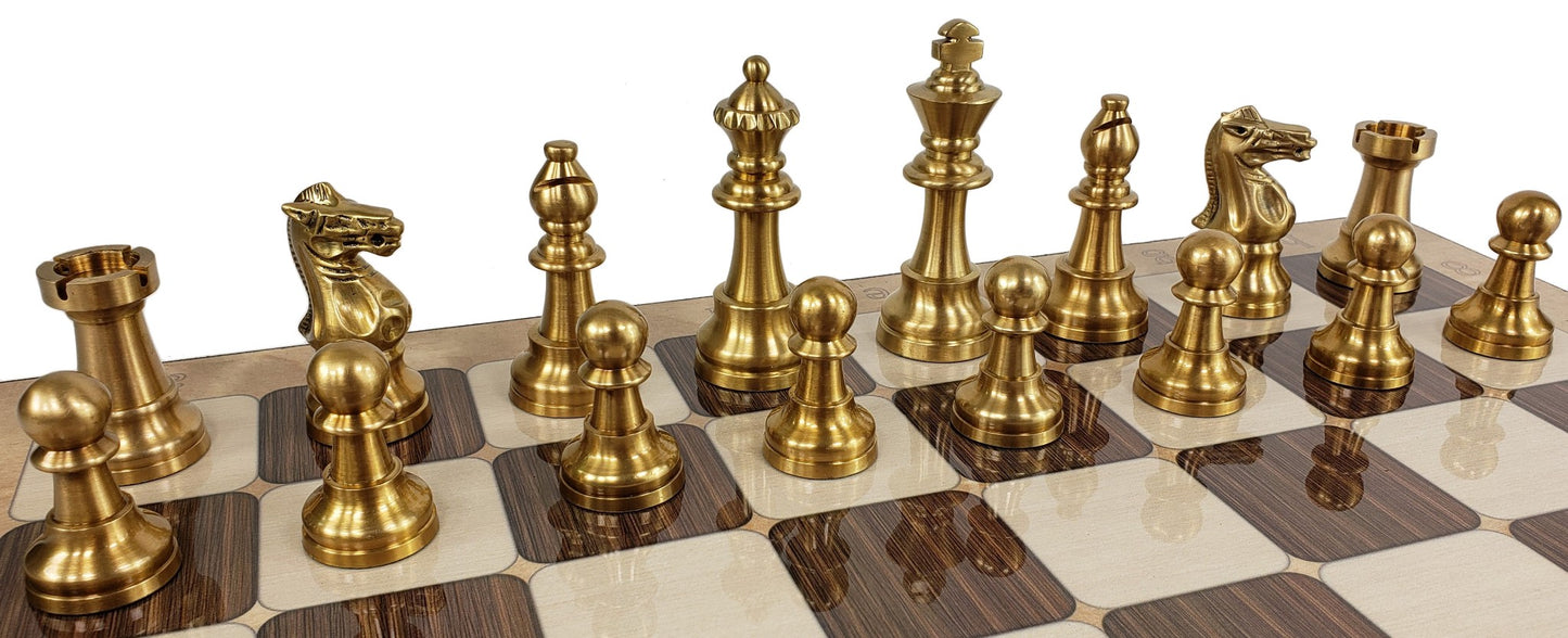 Brass Metal Antique Bronze Staunton French Chess Set 17" Rustic Color Board