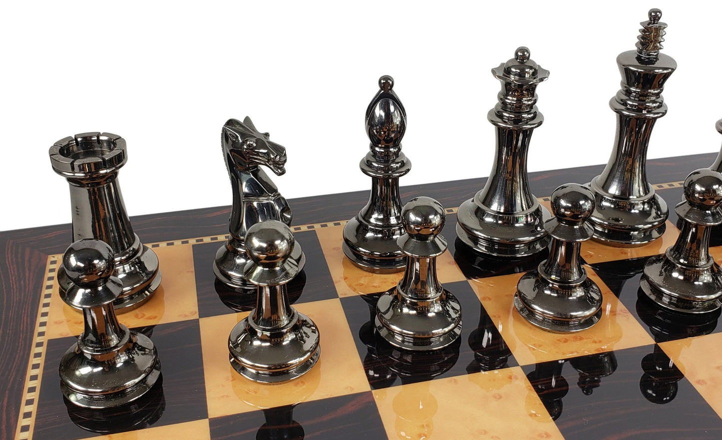Brass Black Gold Staunton Exclusive Chess Set Lrg 20" Walnut Color Storage Board