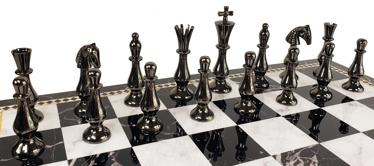 Brass Metal Spiked Queen Gold & Black Chrome Staunton Chess Men Set NO BOARD