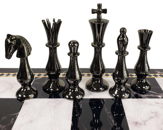 Brass Metal Spiked Queen Gold & Black Chrome Staunton Chess Men Set NO BOARD