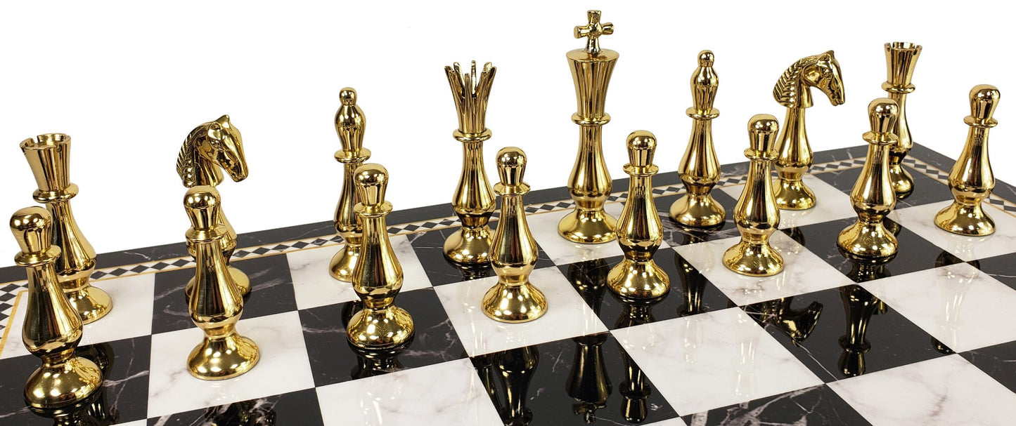 Brass Metal Spiked Queen Gold & Black Chrome Staunton Chess Men Set NO BOARD