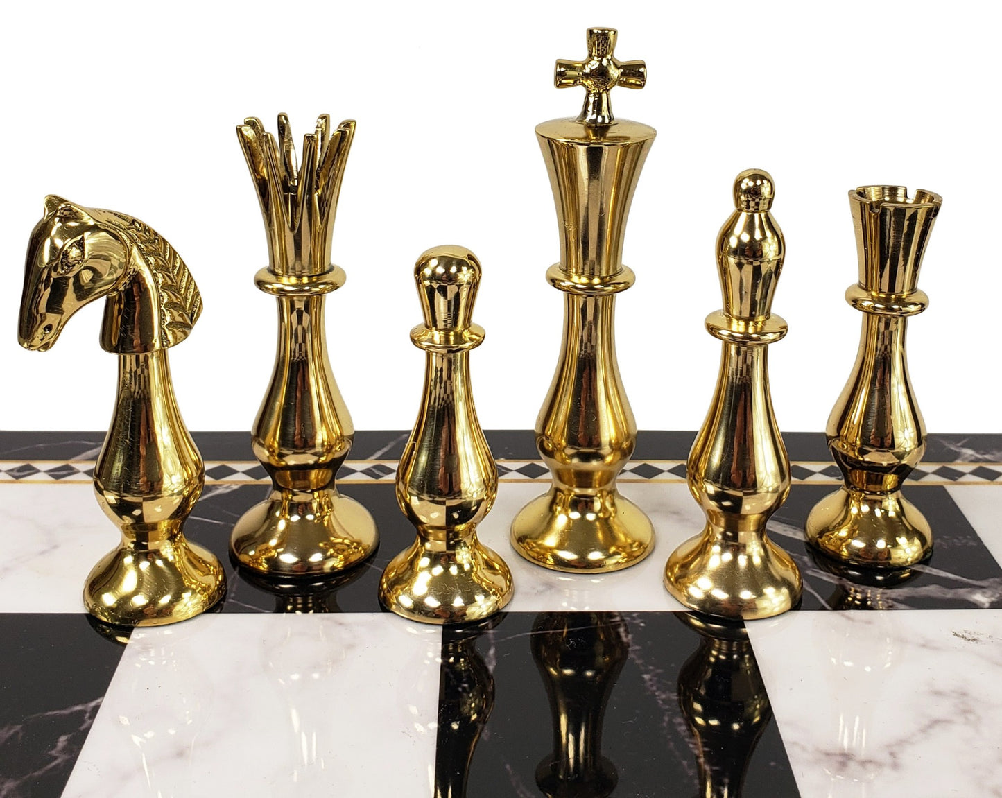 Brass Metal Spiked Queen Gold & Black Chrome Staunton Chess Men Set NO BOARD