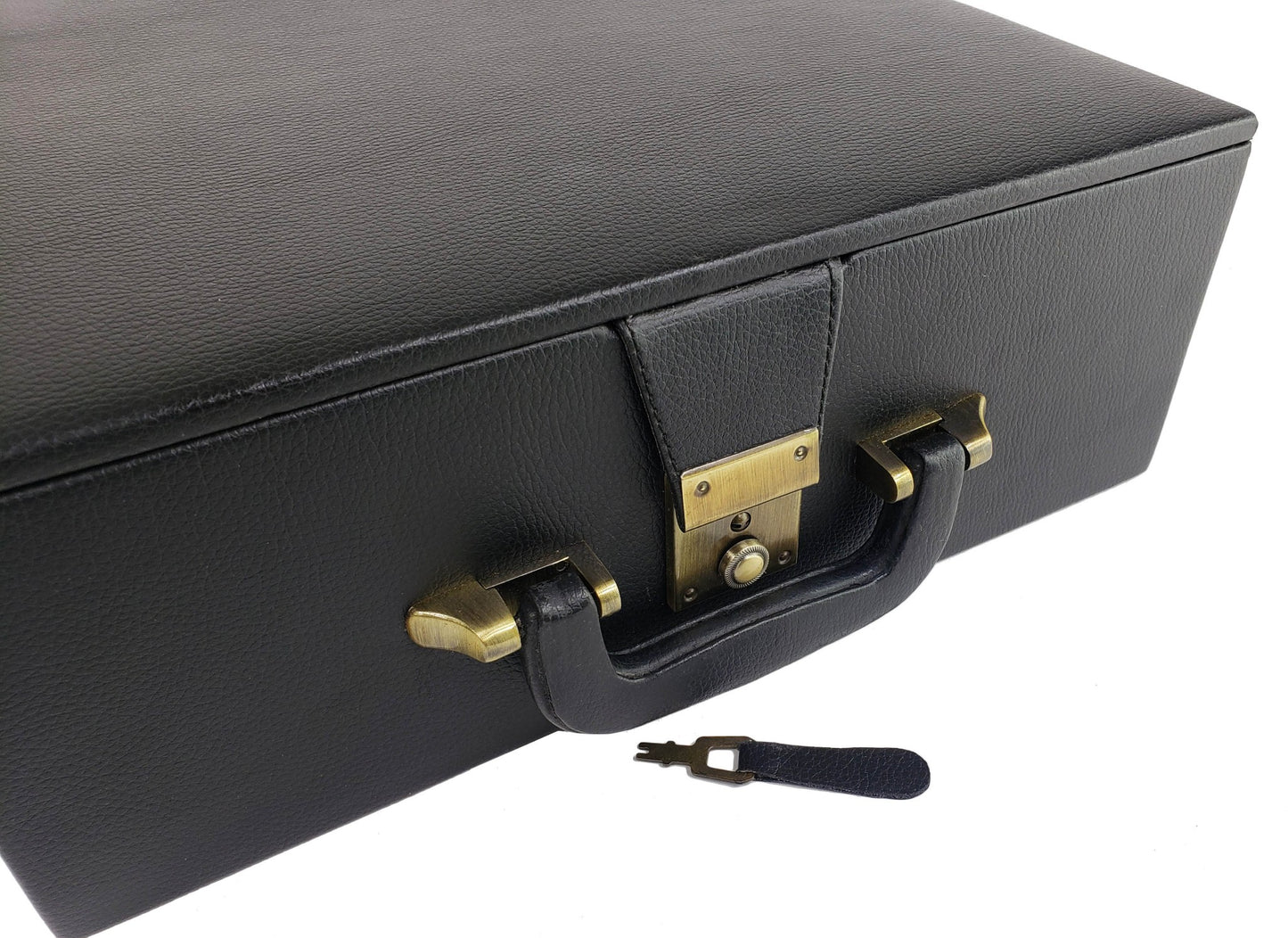 Tray Storage Box FrUpTo 4" Staunton Chess Men Set Black Faux Leather -Gold 3.75"