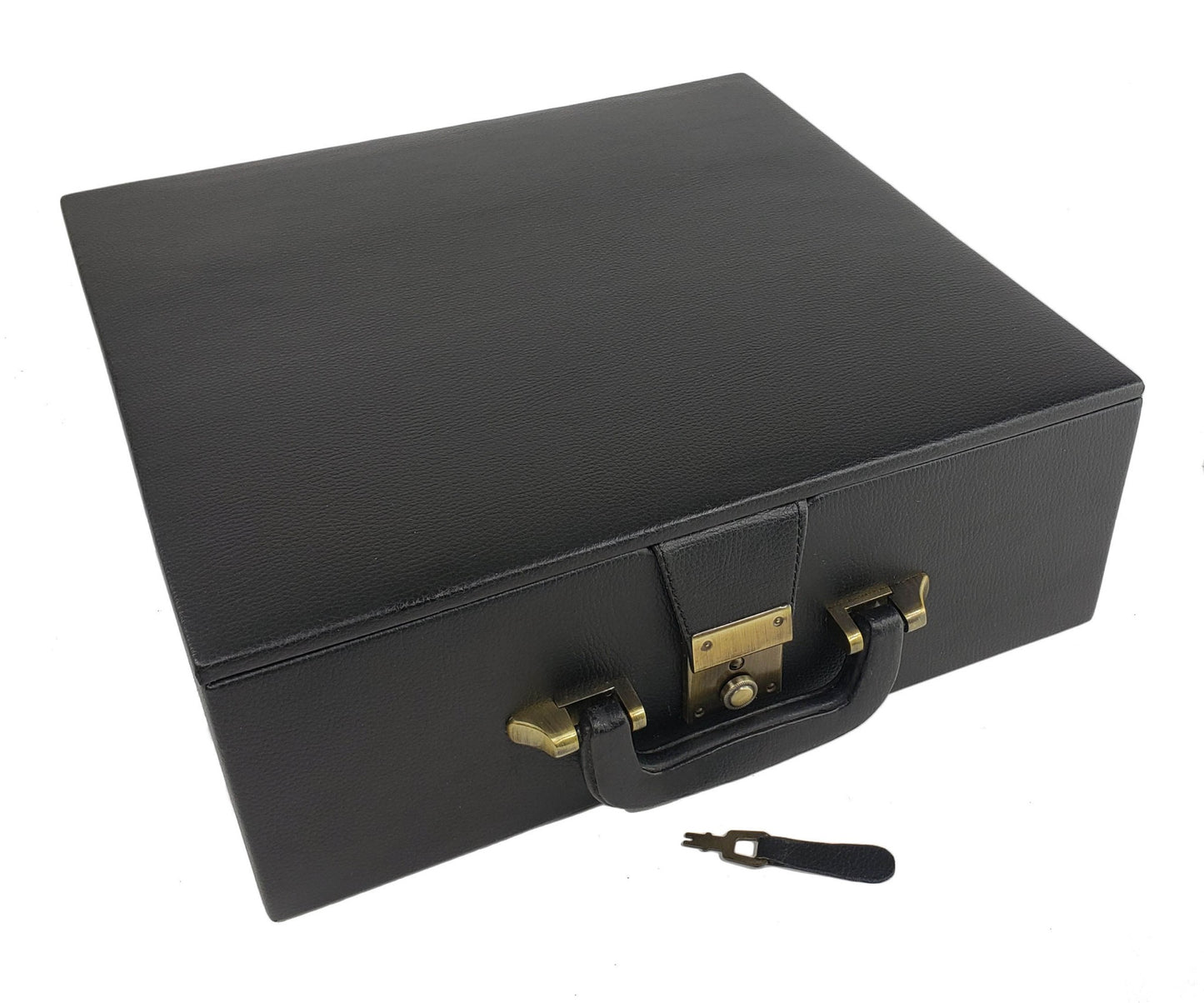 Tray Storage Box FrUpTo 4" Staunton Chess Men Set Black Faux Leather -Gold 3.75"