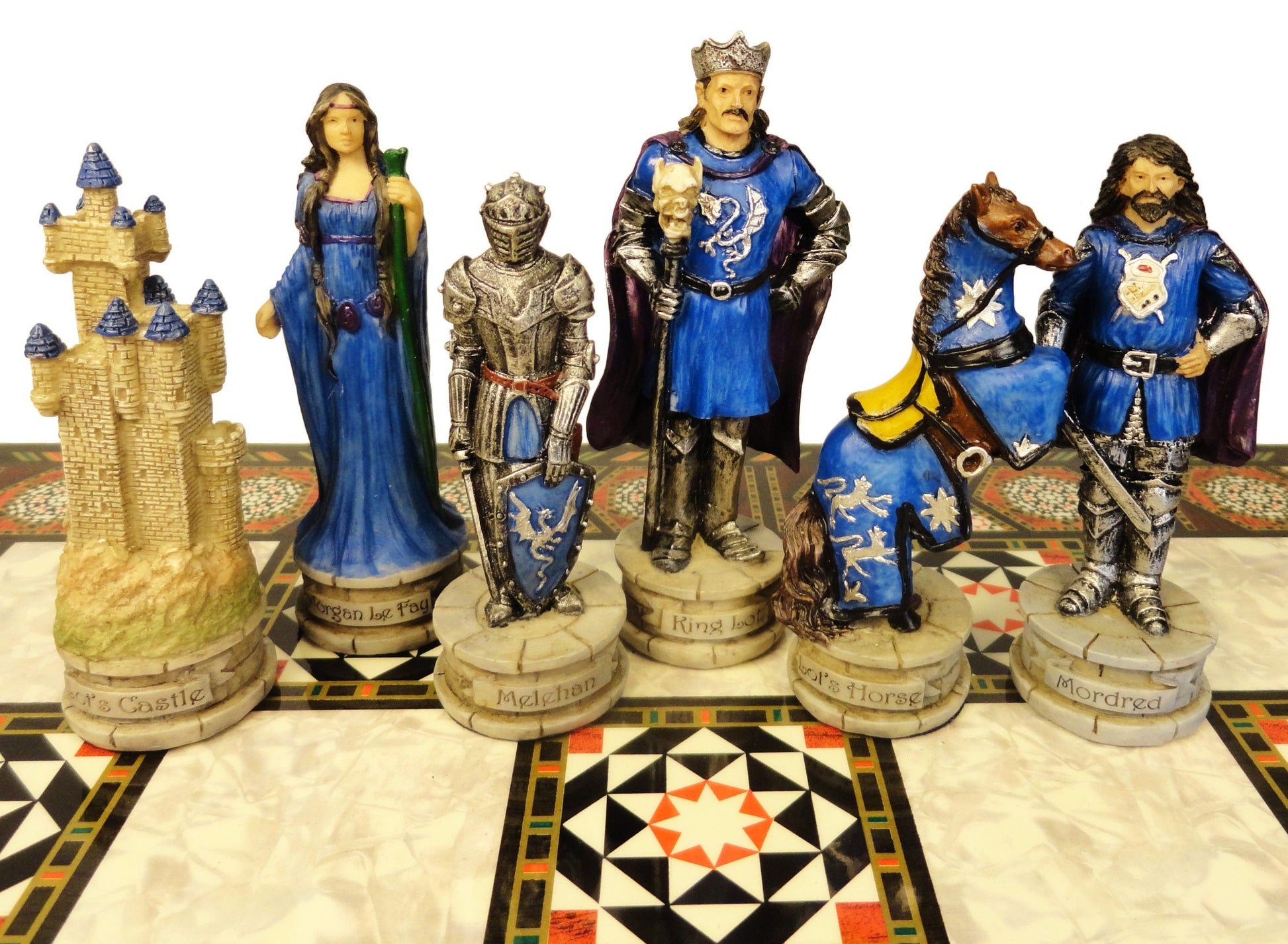King Arthur KNIGHTS DRAGON Medieval Times Chess Set W 17 Mosaic Color Board