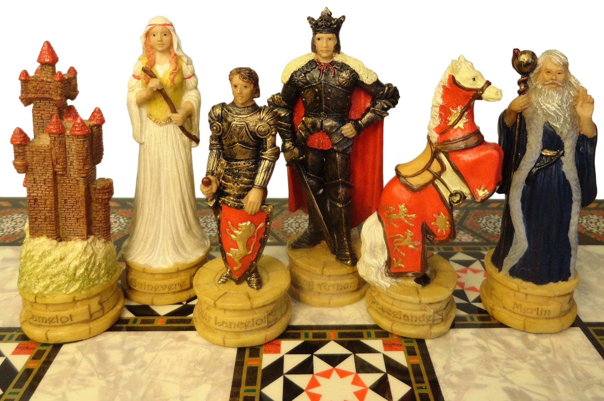 King Arthur KNIGHTS DRAGON Medieval Times Chess Set W 17 Mosaic Color Board