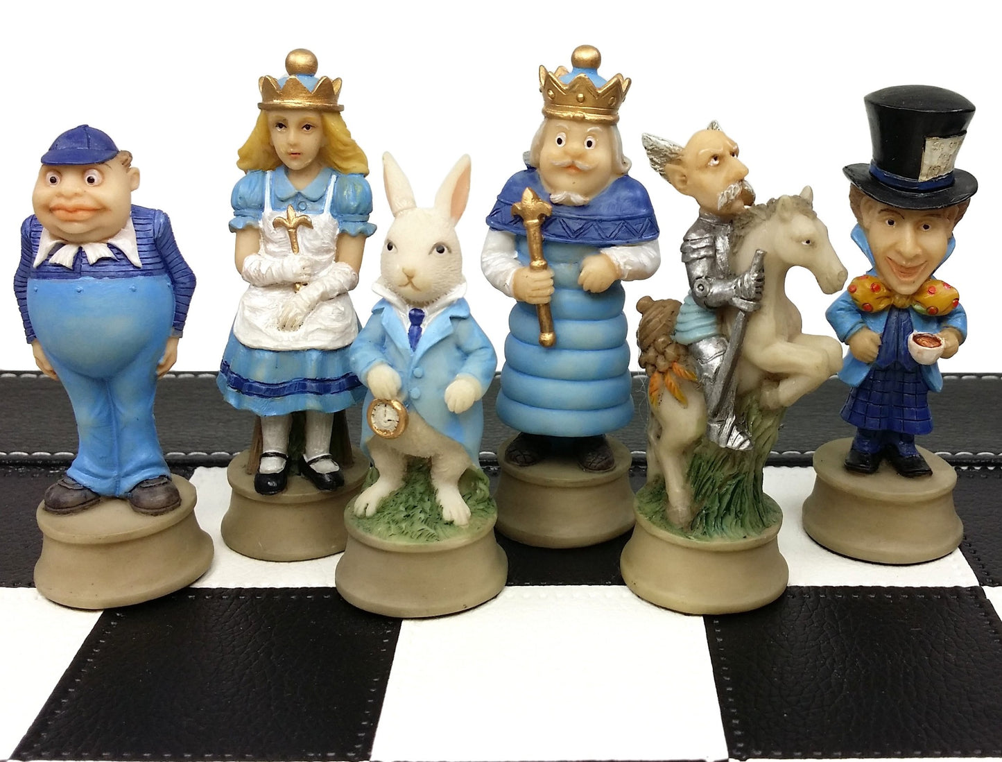 Alice in Wonderland Fantasy Chess Set W/ 18" Black Faux Leather Board