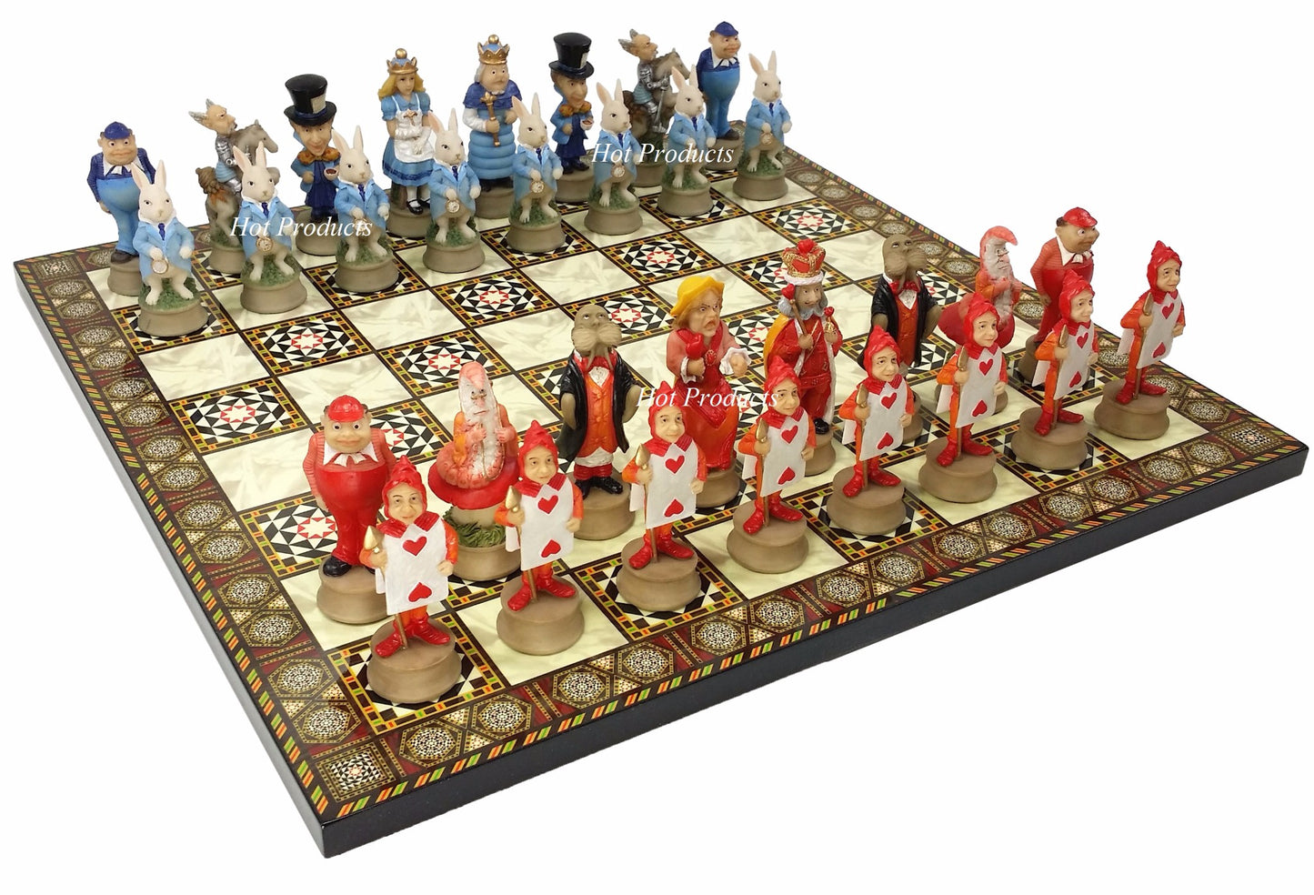 Alice in Wonderland Fantasy Chess Set W/ 14 1/2" Mosaic Color Board