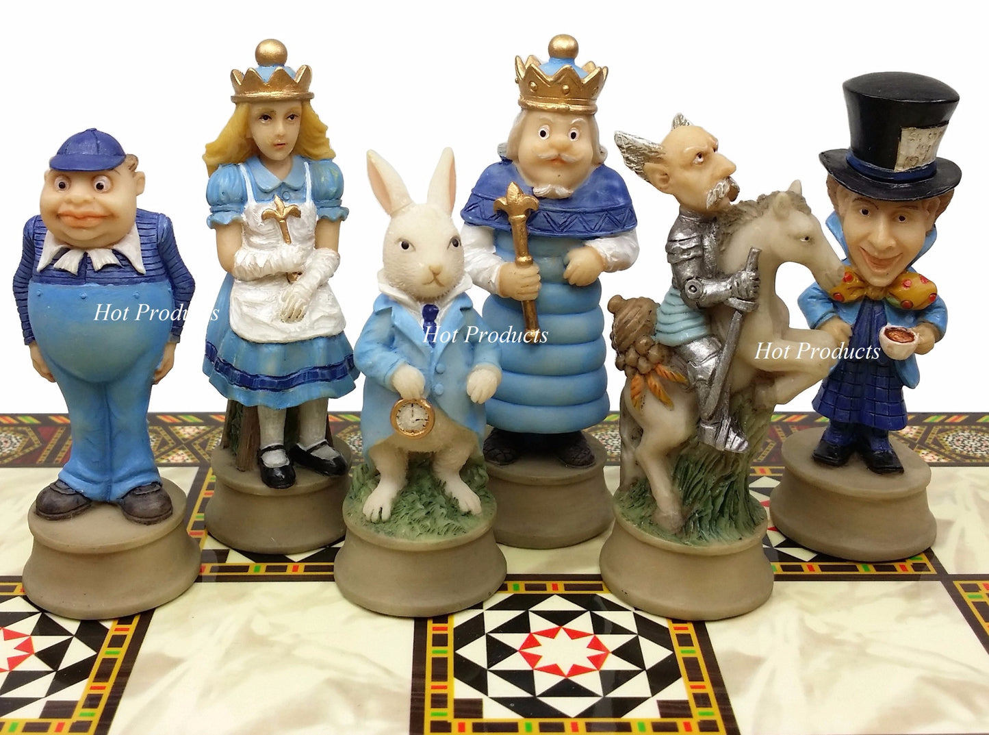 Alice in Wonderland Fantasy Chess Set W/ 14 1/2" Mosaic Color Board