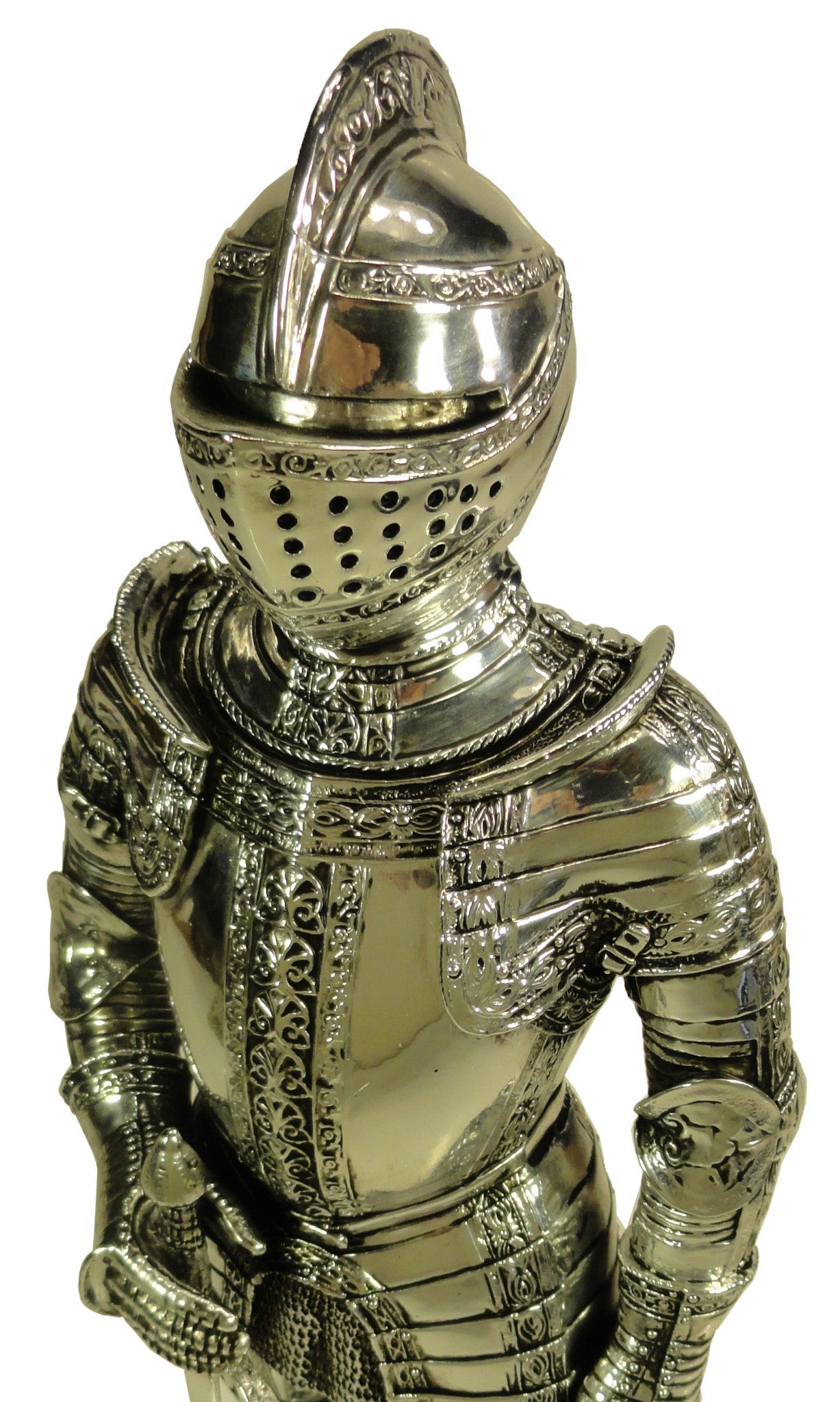 13" Medieval Times Crusades KNIGHT CHROME PLATED SWORDSMAN STATUE