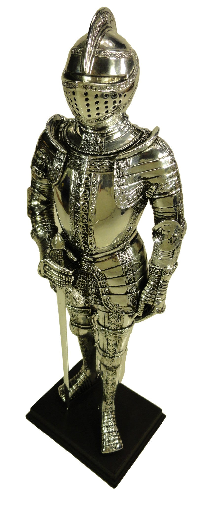 13" Medieval Times Crusades KNIGHT CHROME PLATED SWORDSMAN STATUE