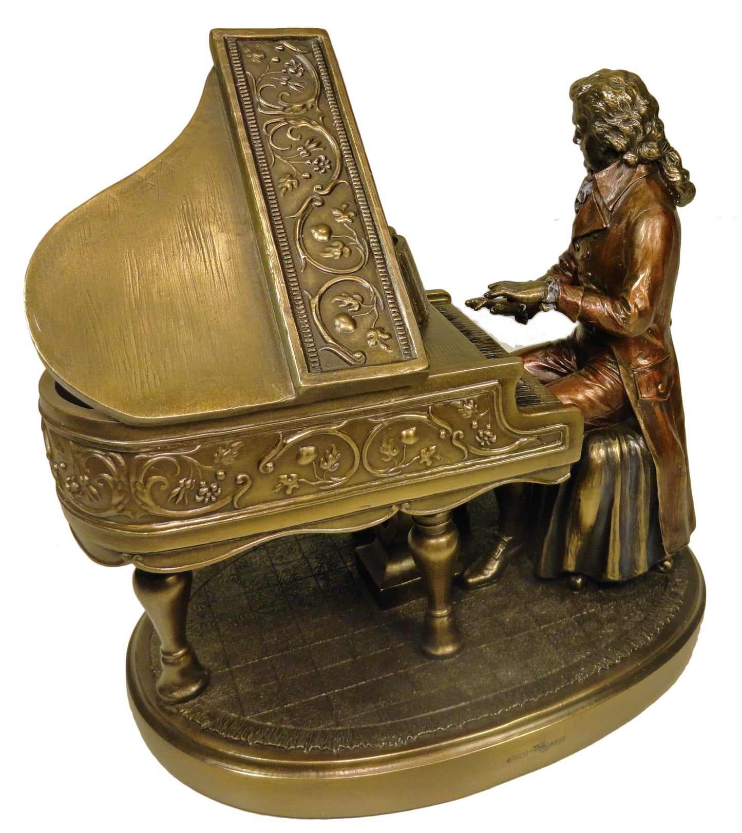 MOZART Playing Piano Sculpture Statue Rich Antique Bronze Color