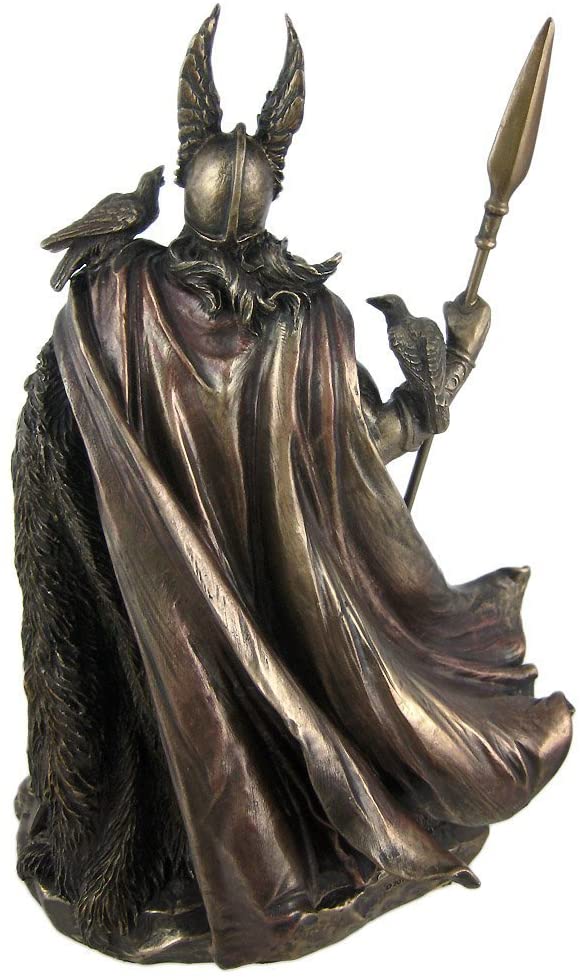 Odin Viking Norse Mythology God with Wolves Statue Antique Bronze Finish