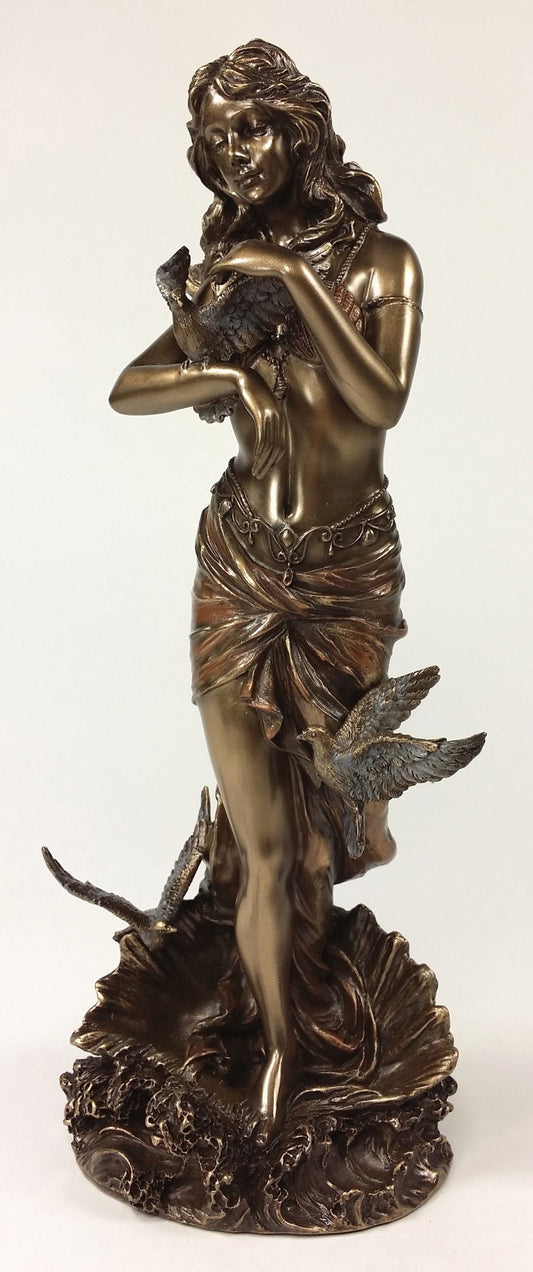 11" APHRODITE Greek Goddess of Love on Seashell W Doves Statue Bronze Finish