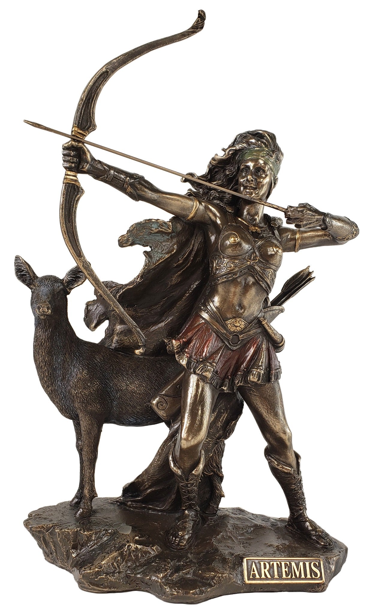 12" Artemis Drawing Bow Greek Goddess of the Hunt and Moon Statue Bronze Finish