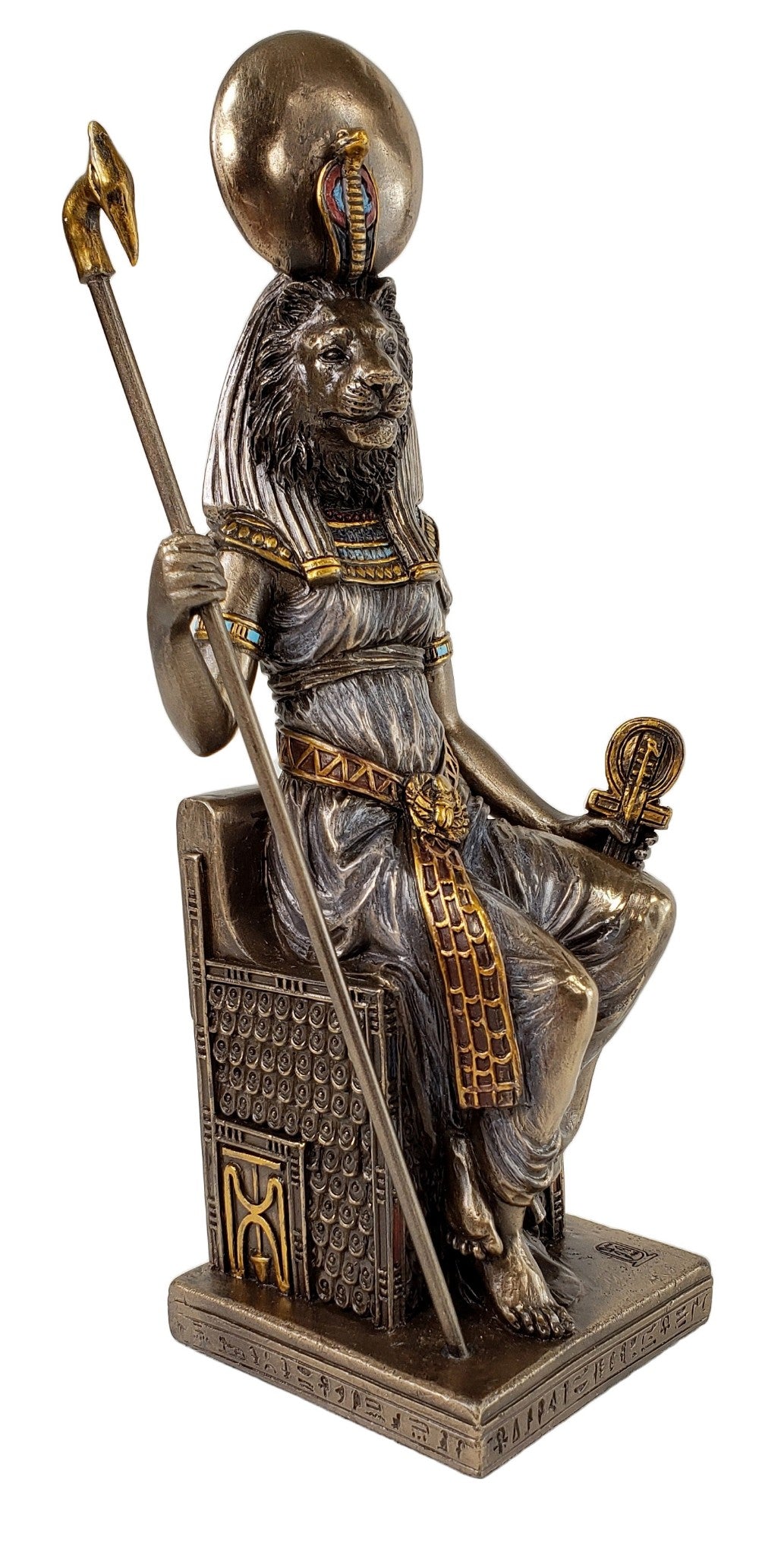 8" Egyptian Goddess Sekhmet Sitting on Throne Statue Sculpture Bronze Color