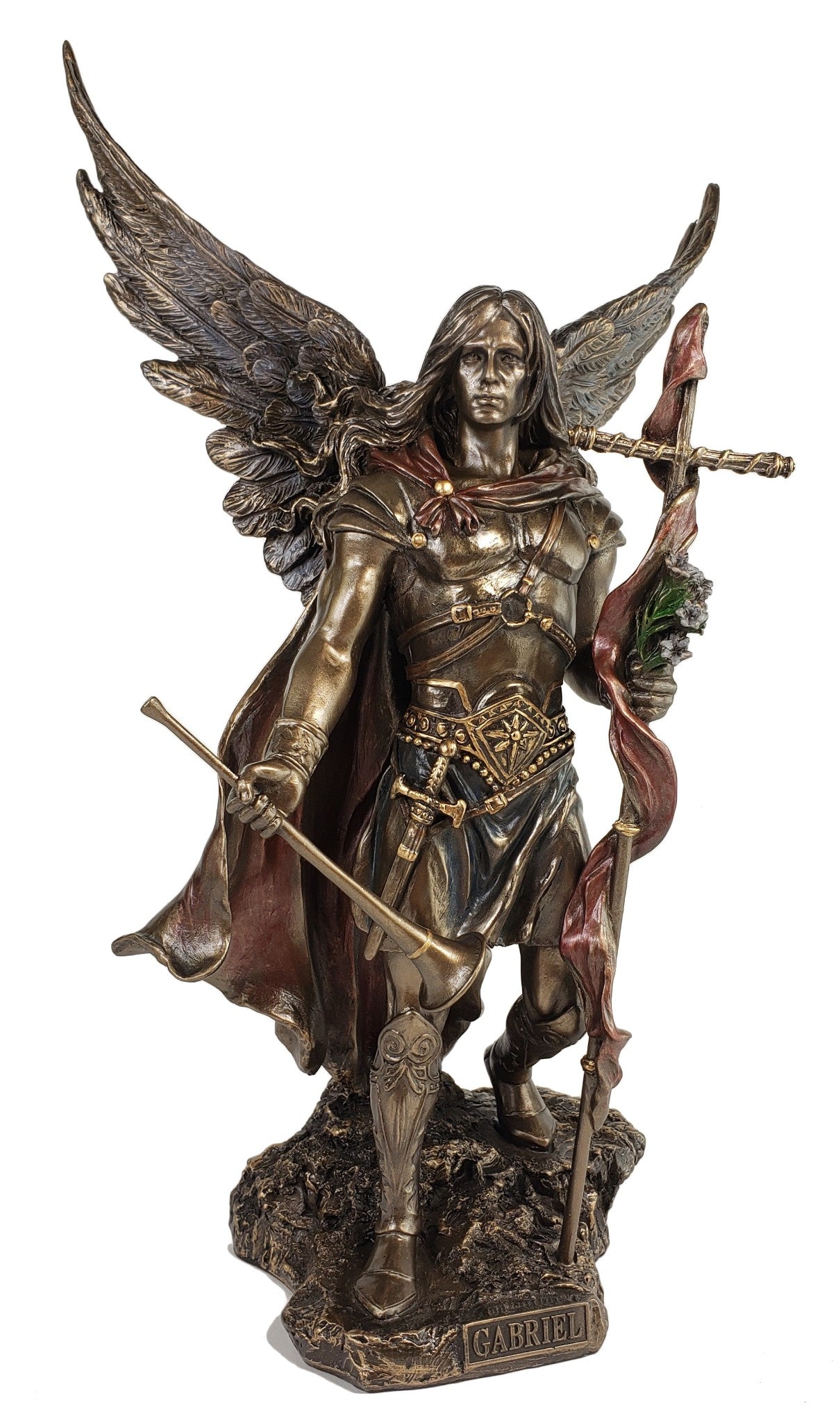 14" Saint Gabriel Archangel W/ Horn and Cross Statue Bronze Finish Angel