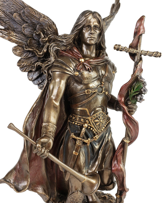 14" Saint Gabriel Archangel W/ Horn and Cross Statue Bronze Finish Angel