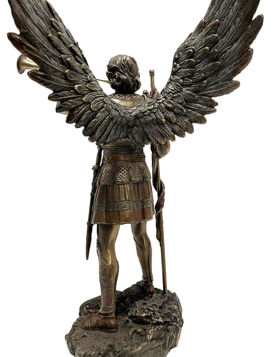 13" ST GABRIEL ARCHANGEL With HORN AND CROSS Statue Sculpture Bronze Finish