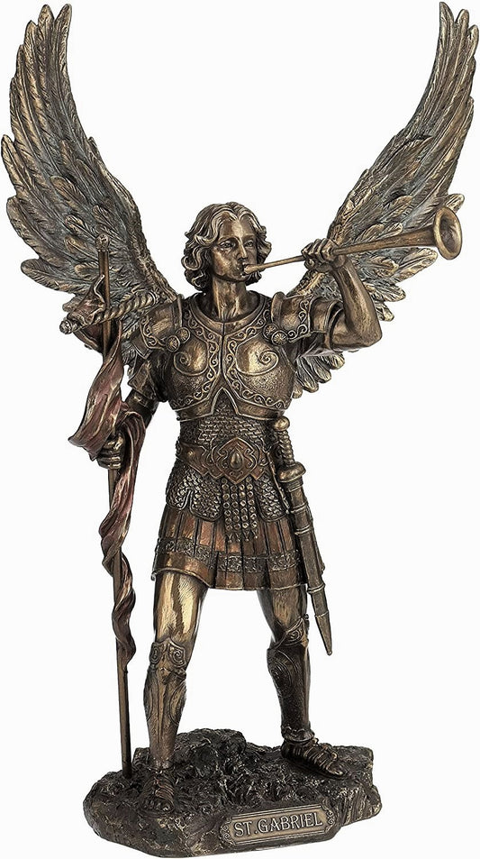 13" ST GABRIEL ARCHANGEL With HORN AND CROSS Statue Sculpture Bronze Finish