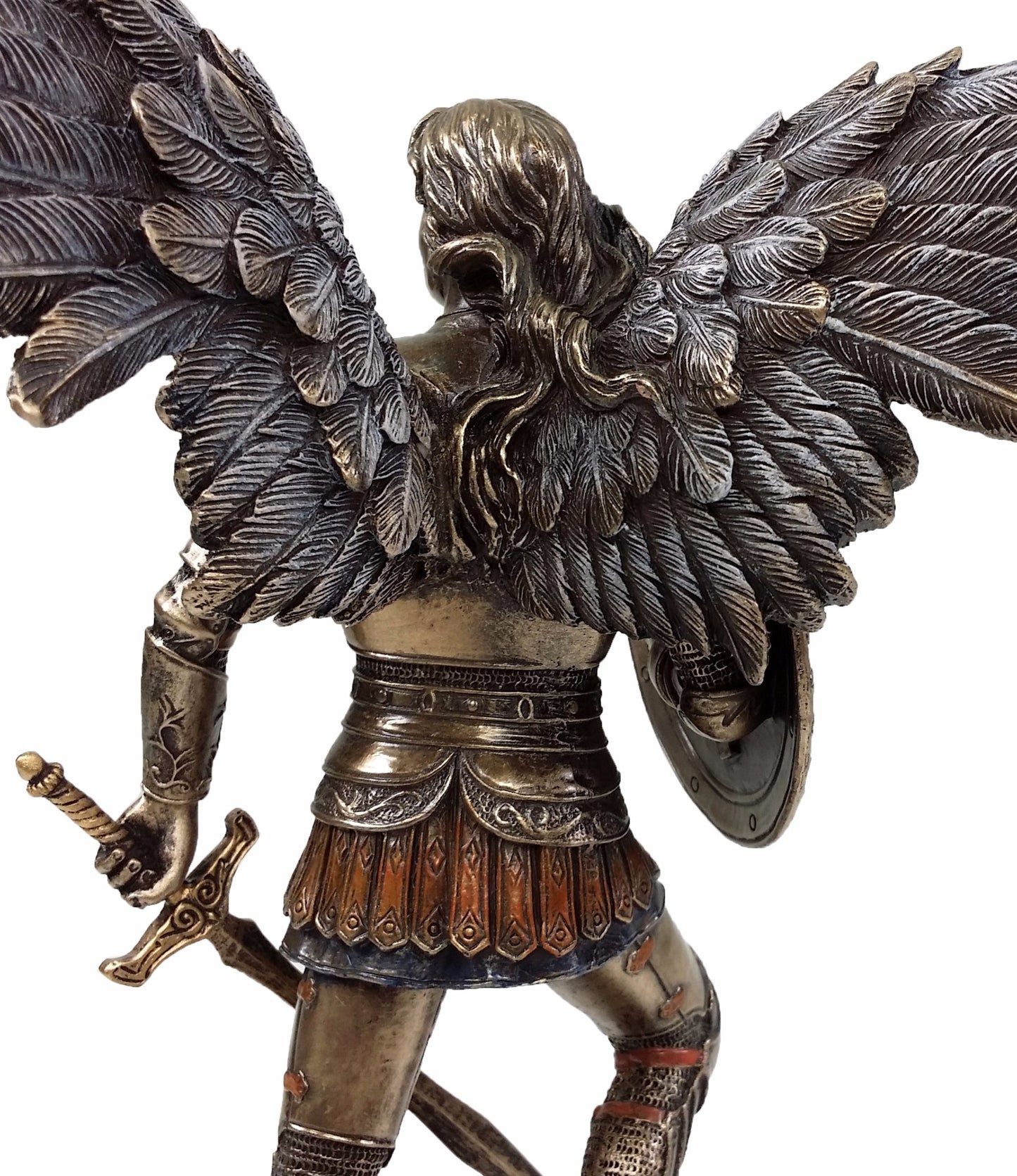 9.5" St Michael Archangel W Sword & Shield Facing Demon Statue Bronze Finish