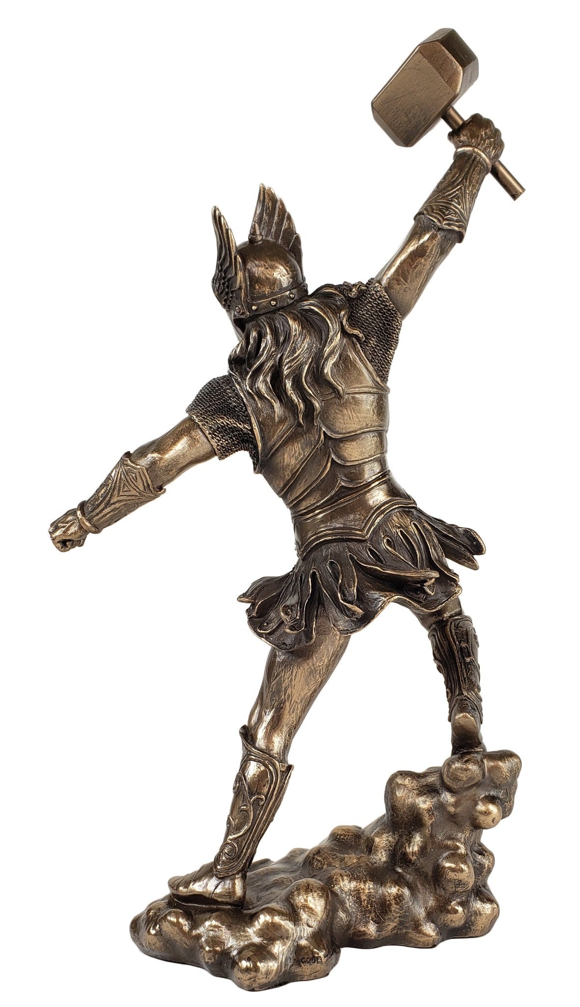 12" Thor W Hammer Viking Norse Mythology God of Thunder Statue Bronze Color