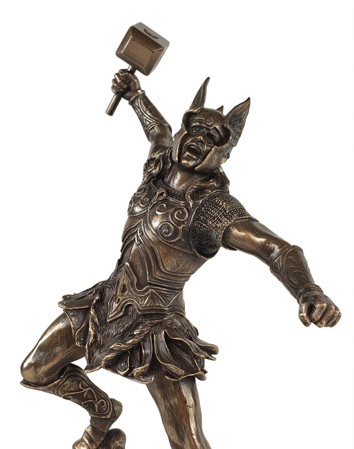 12" Thor W Hammer Viking Norse Mythology God of Thunder Statue Bronze Color