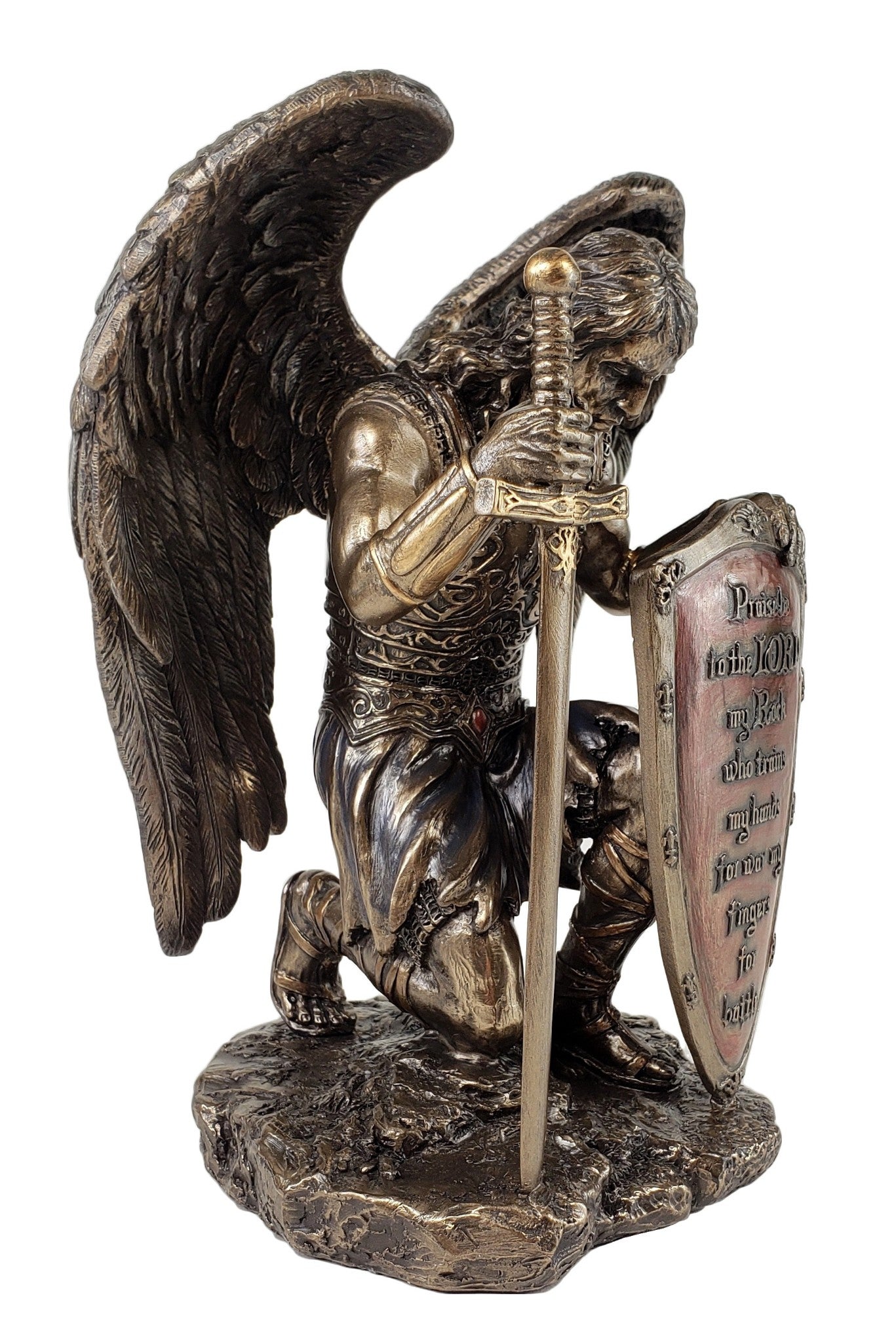 Veronese 8 1/2" Praise the Lord Angel Warrior Kneeling Statue Bronze Finish