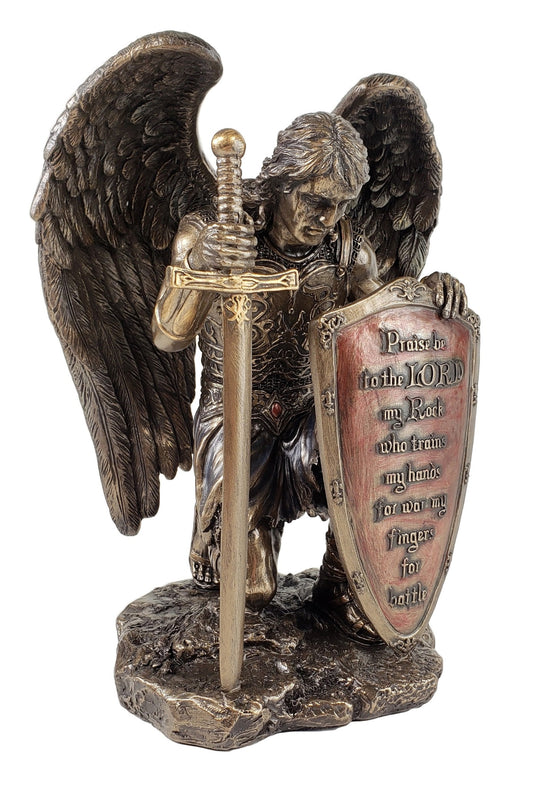 Veronese 8 1/2" Praise the Lord Angel Warrior Kneeling Statue Bronze Finish