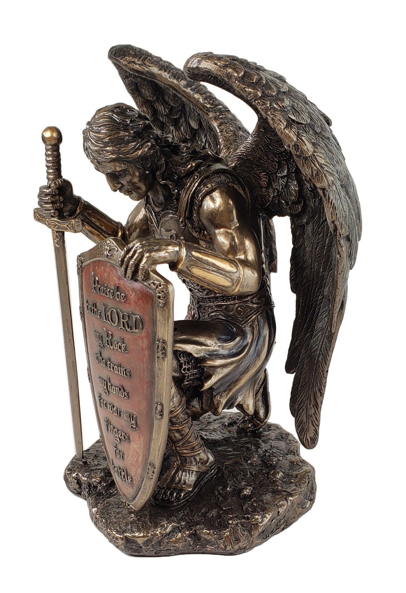 Veronese 8 1/2" Praise the Lord Angel Warrior Kneeling Statue Bronze Finish