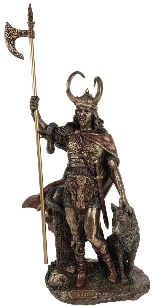 14 inch Loki VIKING NORSE MYTHOLOGY God of Mischief Statue Antique Bronze Color