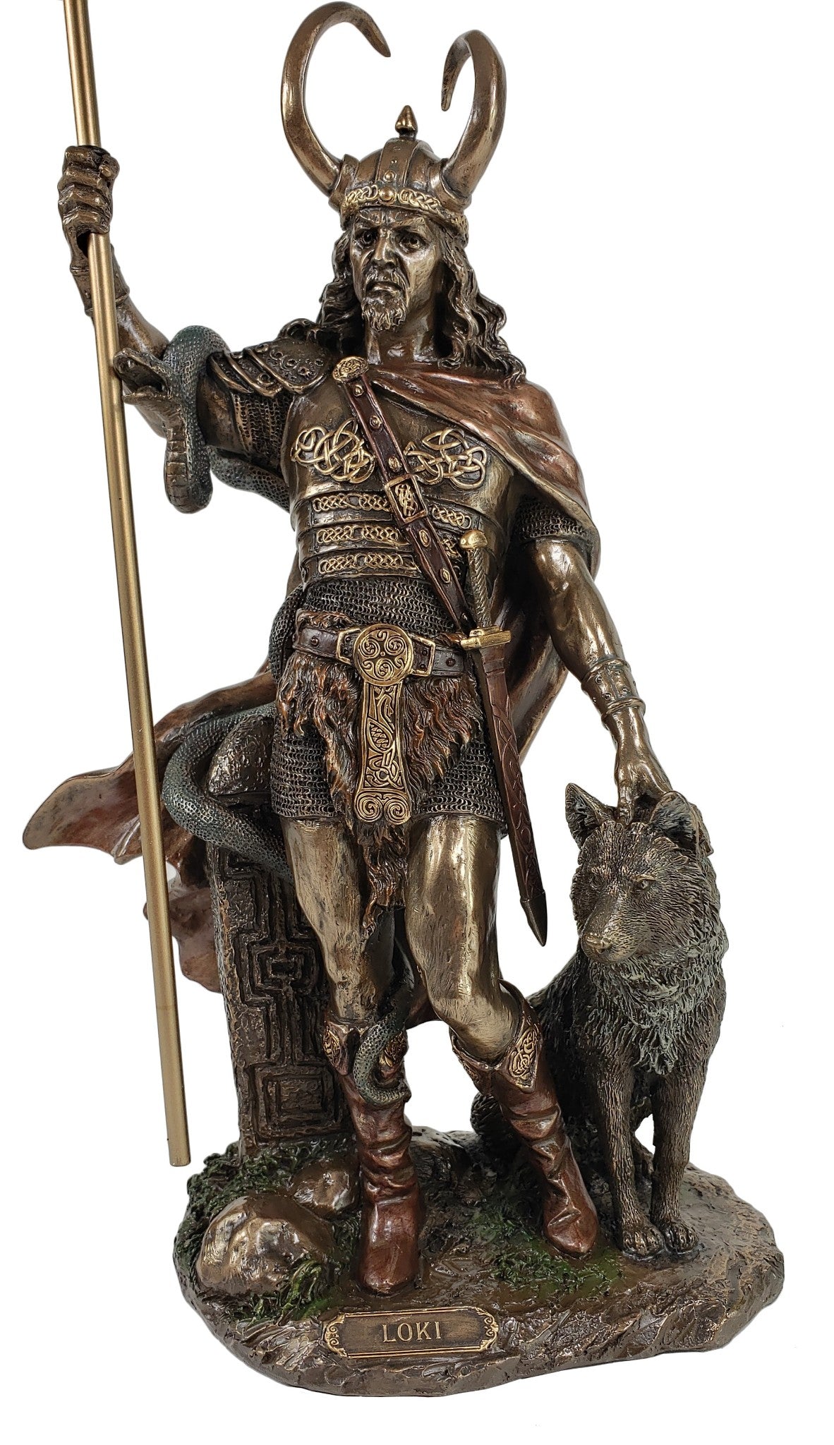 14 inch Loki VIKING NORSE MYTHOLOGY God of Mischief Statue Antique Bronze Color